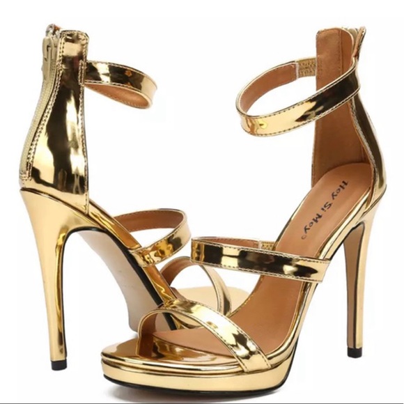 Gold unisex heeled sandals - Picture 1 of 2